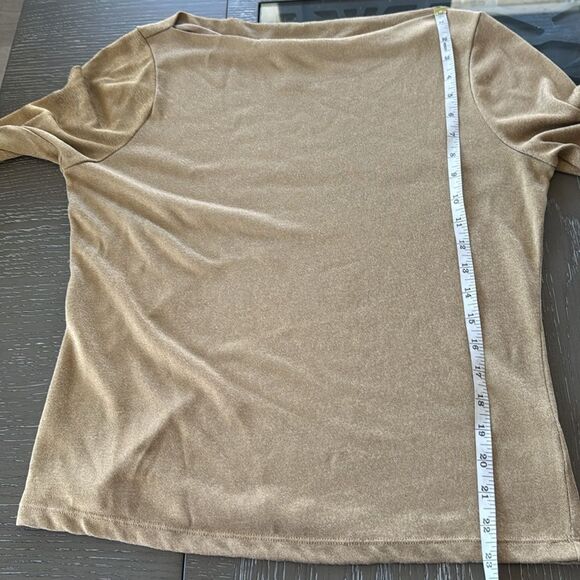 Lauren Ralph Lauren Tan Gold Shimmer Top Blouse Versatile Women’s Size L GUC - Picture 6 of 9